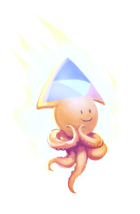 Dessin de Sepia, læ poulpe mascotte de PeerTube. Iel est en position de méditation et entouré d'une aura de force, évoquant le super sayans.