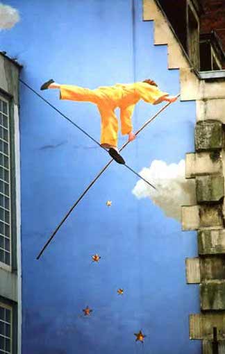 Fresque du « Funambule » réalisée en 1991 au n° 10 rue des Islettes 75018 Paris. JPEG - 28.8 ko