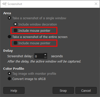 Greffon de capture d'écran sous Windows avec GIMP 2.10.32 : nouvelles options
