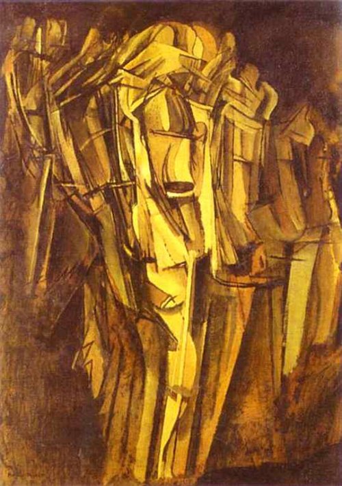 Peinture de Marcel Duchamp, première de la série fondée sur la traduction plastique du mouvement au sens physique du mot. JPEG - 43.5 ko