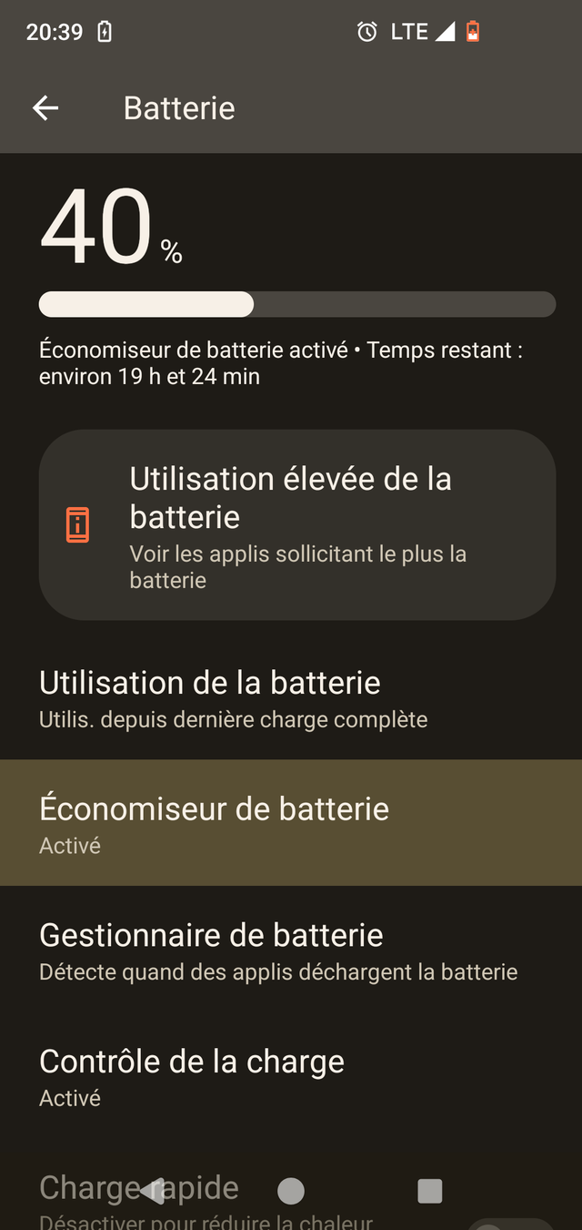 Activer l'économiseur de batterie