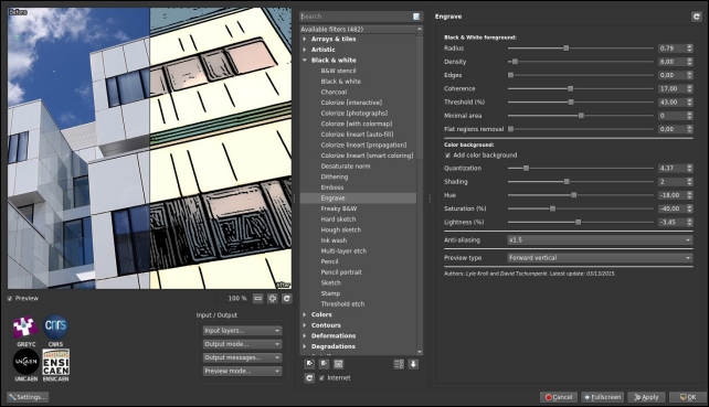 Aperçu de la version 2.0 du greffon G’MIC-Qt pour GIMP