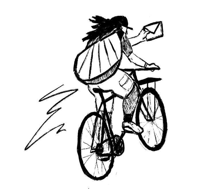 facteur à vélo qui tient une enveloppe
