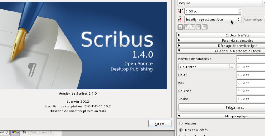 Scribus 1.4 on Fedora 16 Gnome