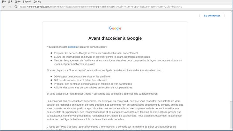 Google demande le consentement avant d'accéder à leur site et ça s'afficeh bien