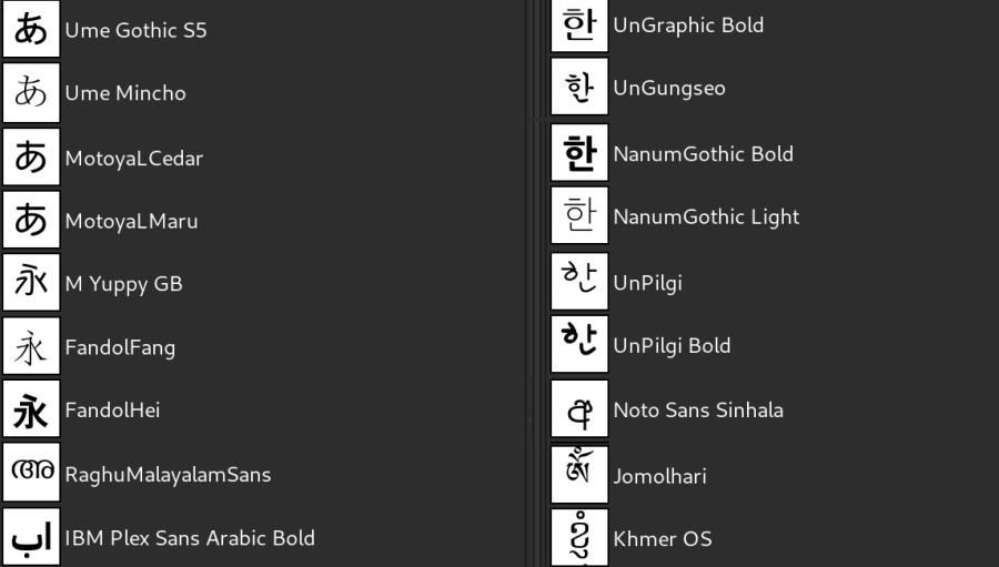 Aperçu de polices dans divers script - GIMP 2.99.4