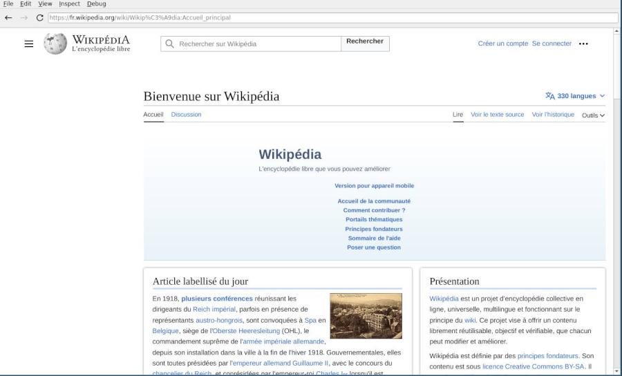 Wikipedia s'affiche sans couacs.