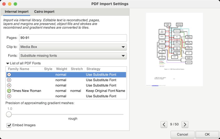 Informative and feature-rich PDF import dialog