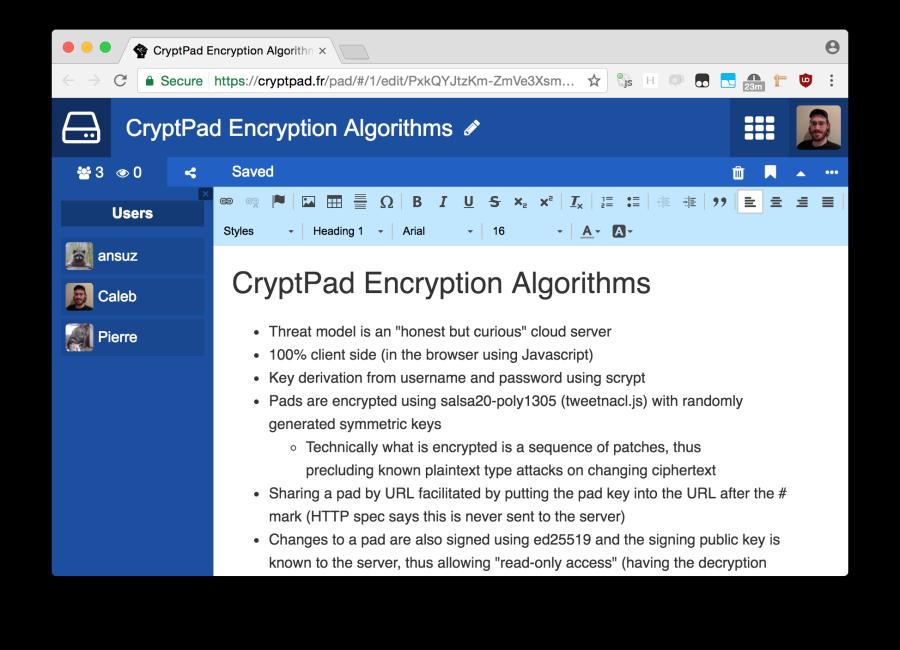 CryptPad avec du texte
