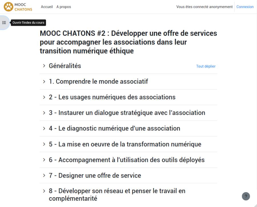 capture d'écran du séquençage pédagogique du MOOC CHATONS #2