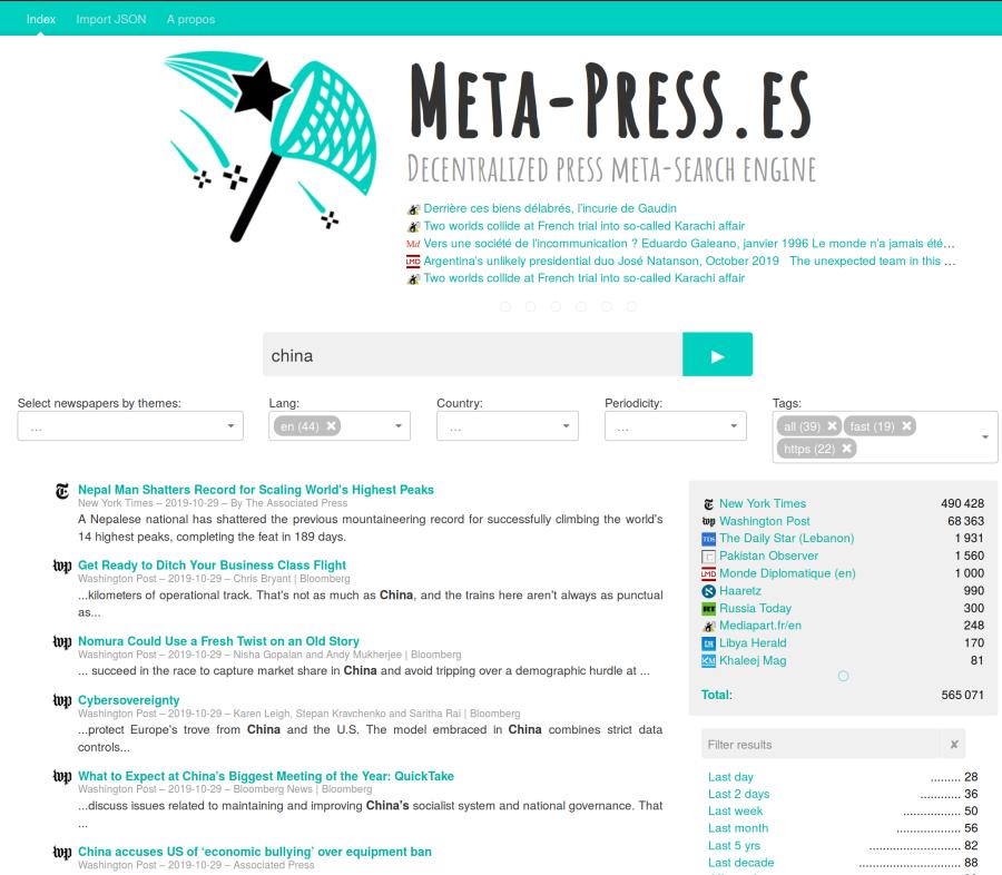 Copie d’écran de l’extension Meta‑Press