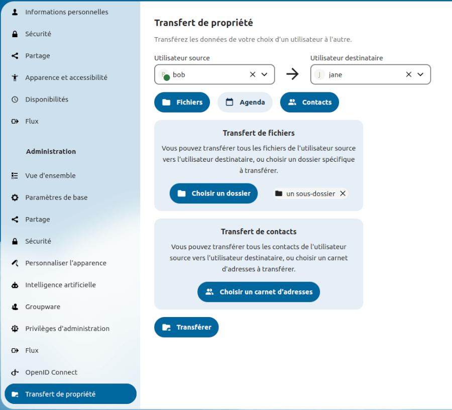 Capture écran d'Ownership Transfer