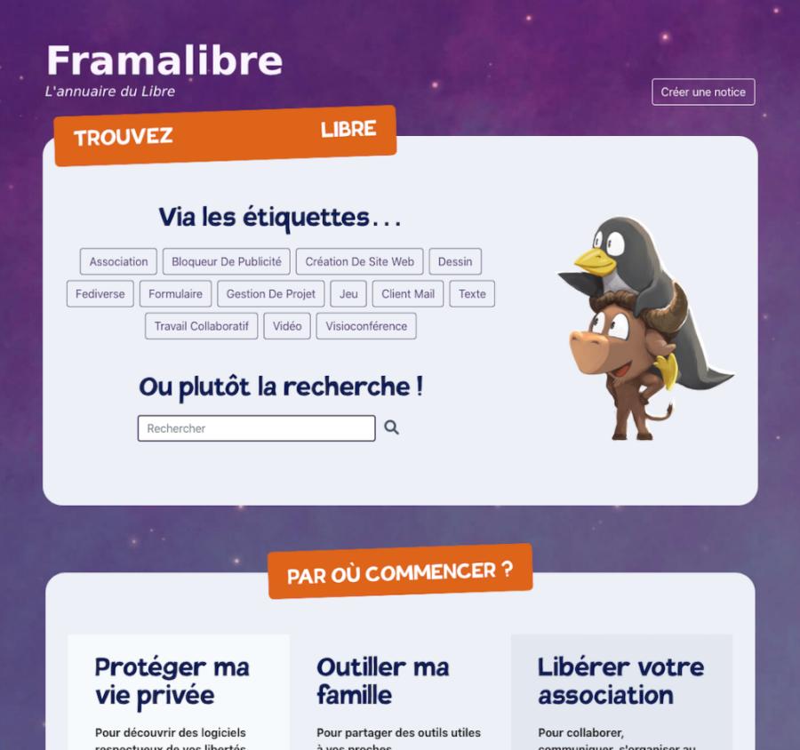 capture d'écran de l'accueil de framalibre 2024, simple et direct